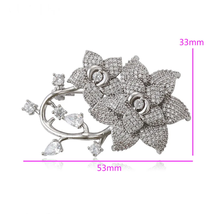 Cz Diamond Flower Brooch