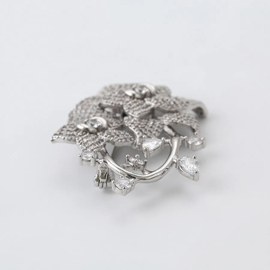 Cz Diamond Flower Brooch