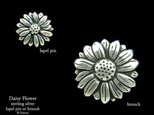 Daisy Flower Lapel Pin or Daisy Flower Brooch Sterling Silver