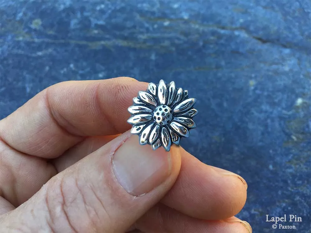 Daisy Flower Lapel Pin or Daisy Flower Brooch Sterling Silver