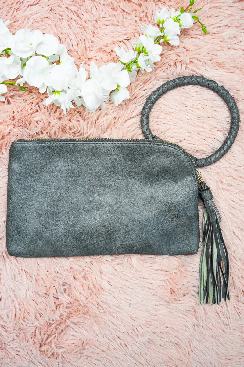 Dark Gray Faux Leather Bangle Clutch