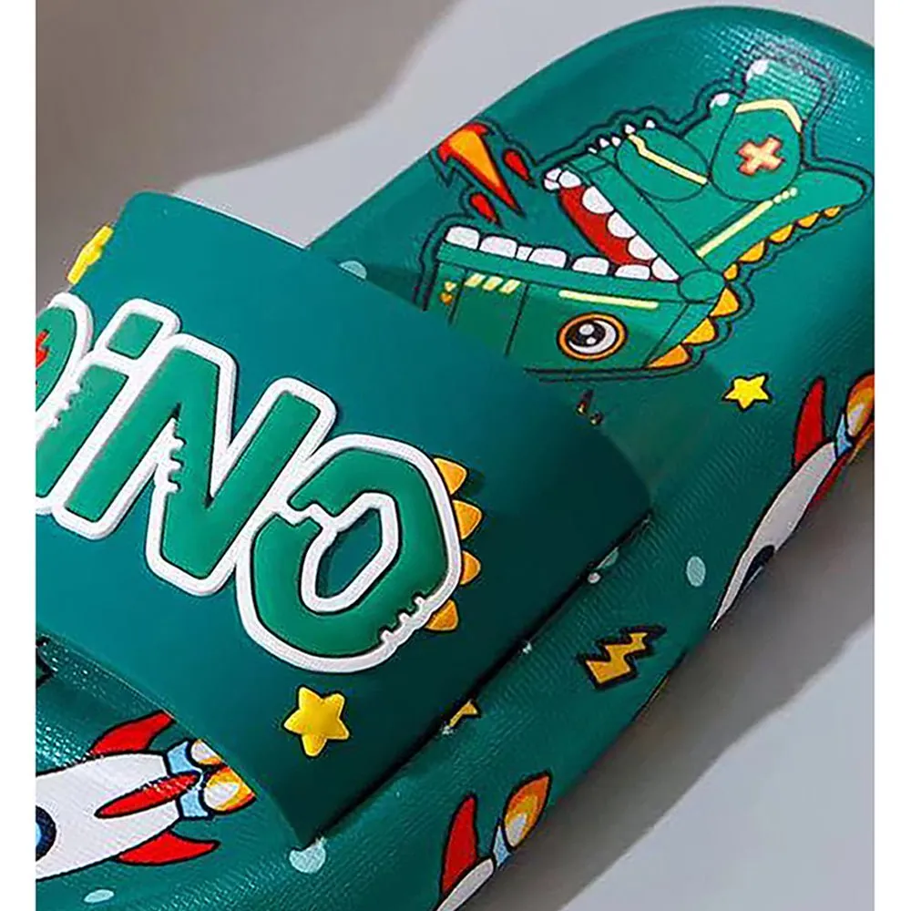 Dark Green all over Dino theme Slip on Clogs, Summer/Monsoon all season Footwear for Toddlers & Kids