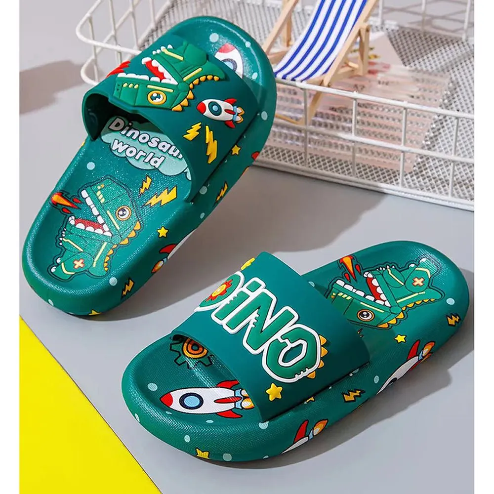 Dark Green all over Dino theme Slip on Clogs, Summer/Monsoon all season Footwear for Toddlers & Kids