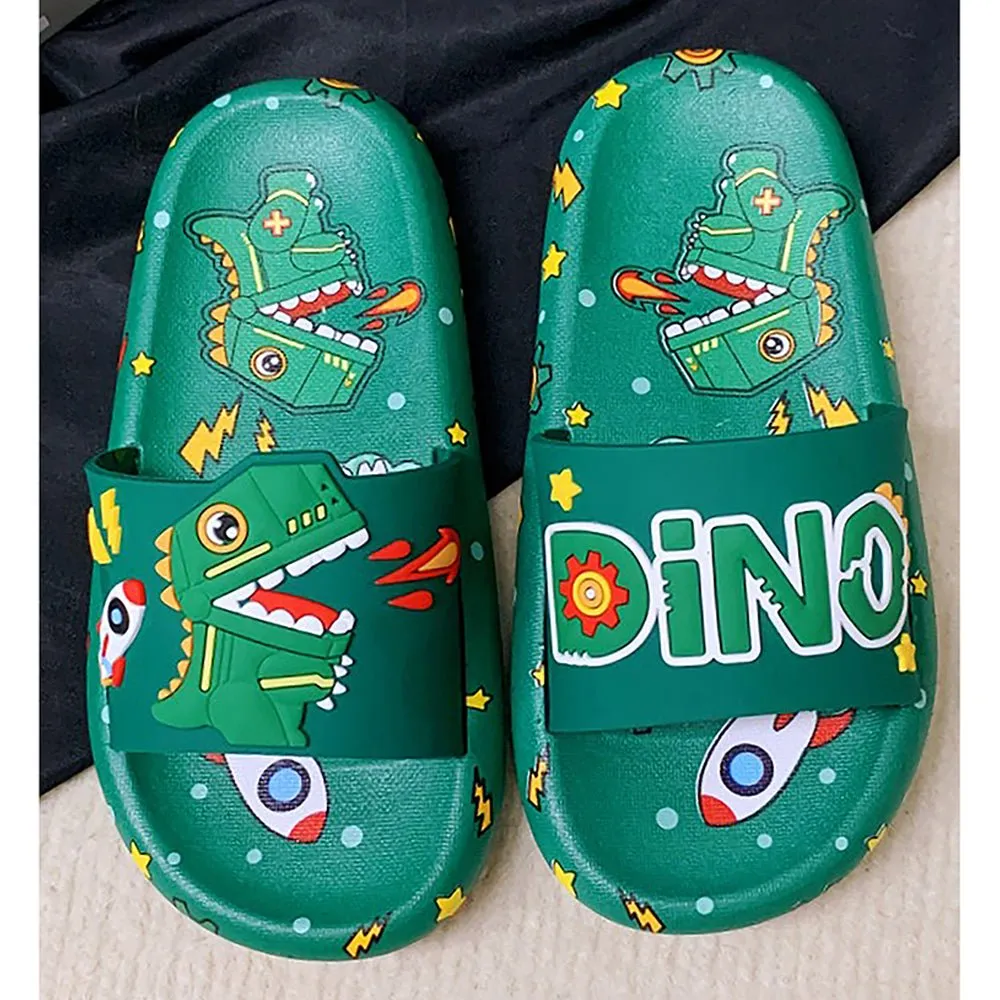 Dark Green all over Dino theme Slip on Clogs, Summer/Monsoon all season Footwear for Toddlers & Kids