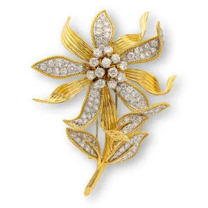 David Webb 18K Yellow Gold and Platinum En-Tremblant Diamond Flower Brooch
