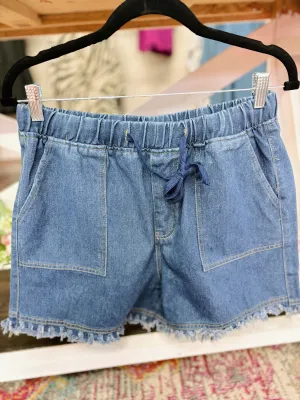 Deep Blue Casual Drawstring Shorts