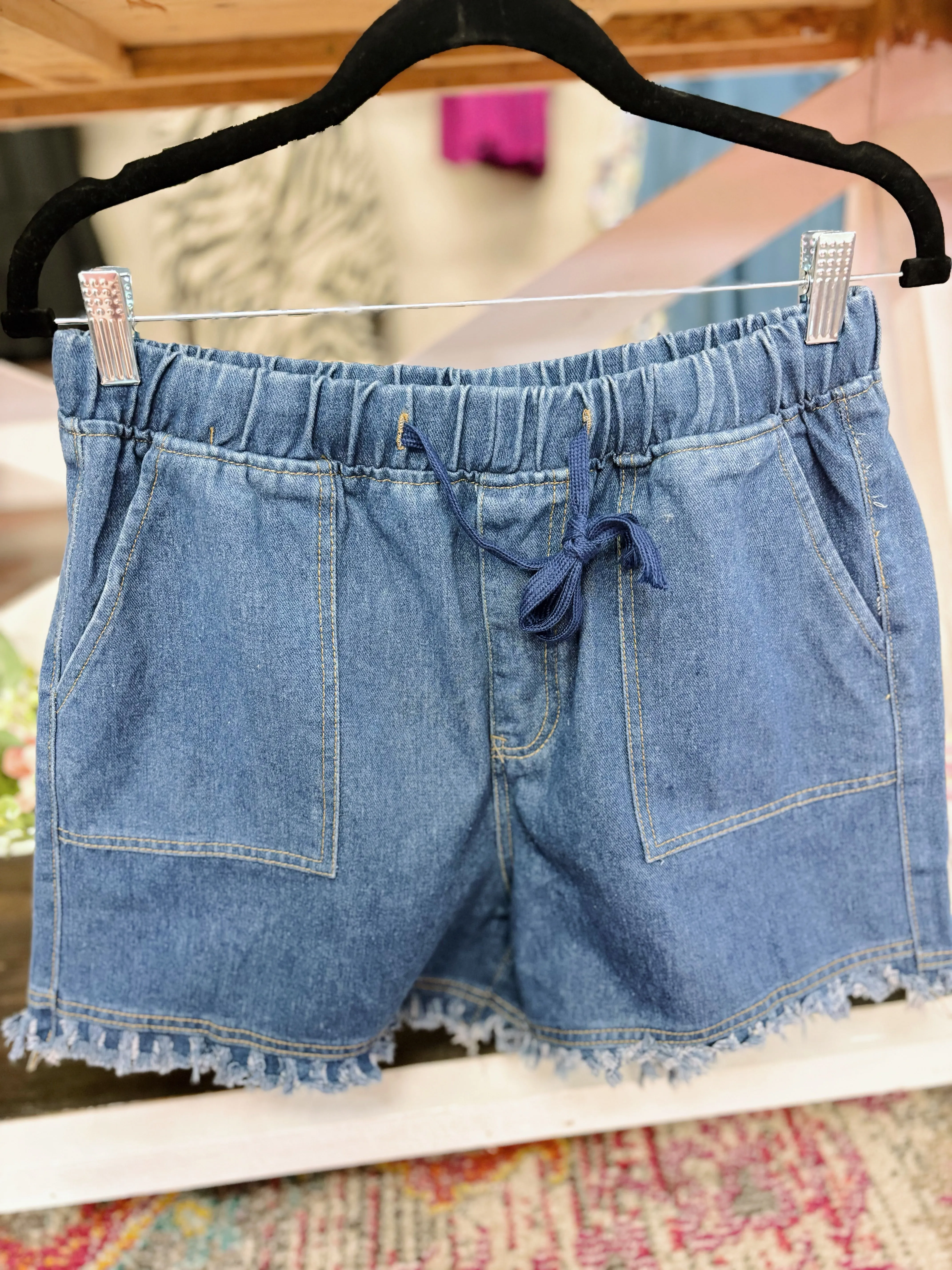 Deep Blue Casual Drawstring Shorts
