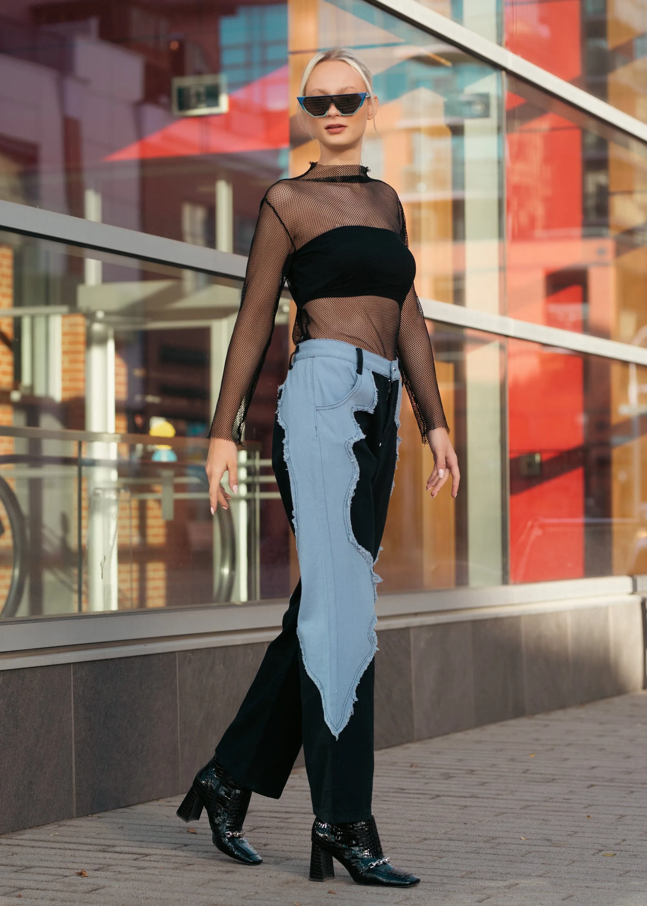Denim Contrast Wave Pant