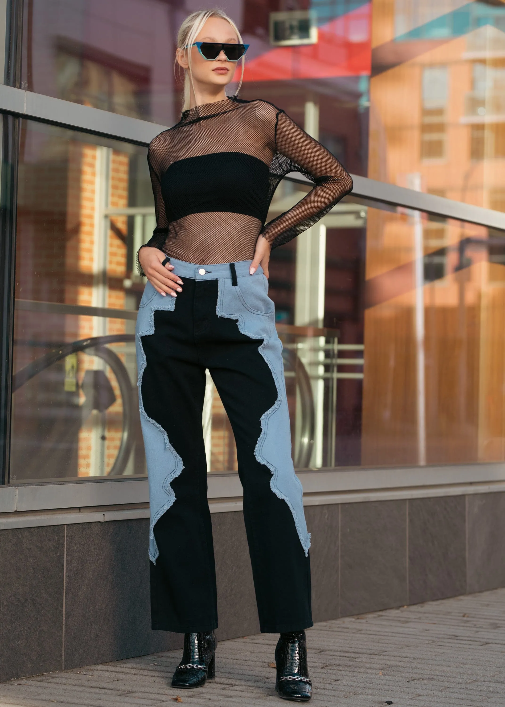 Denim Contrast Wave Pant