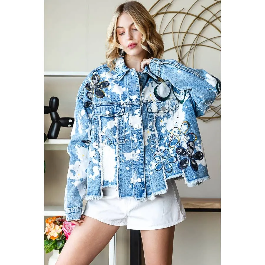 Denim Daisy Applique Distressed Oli&Hali Jacket