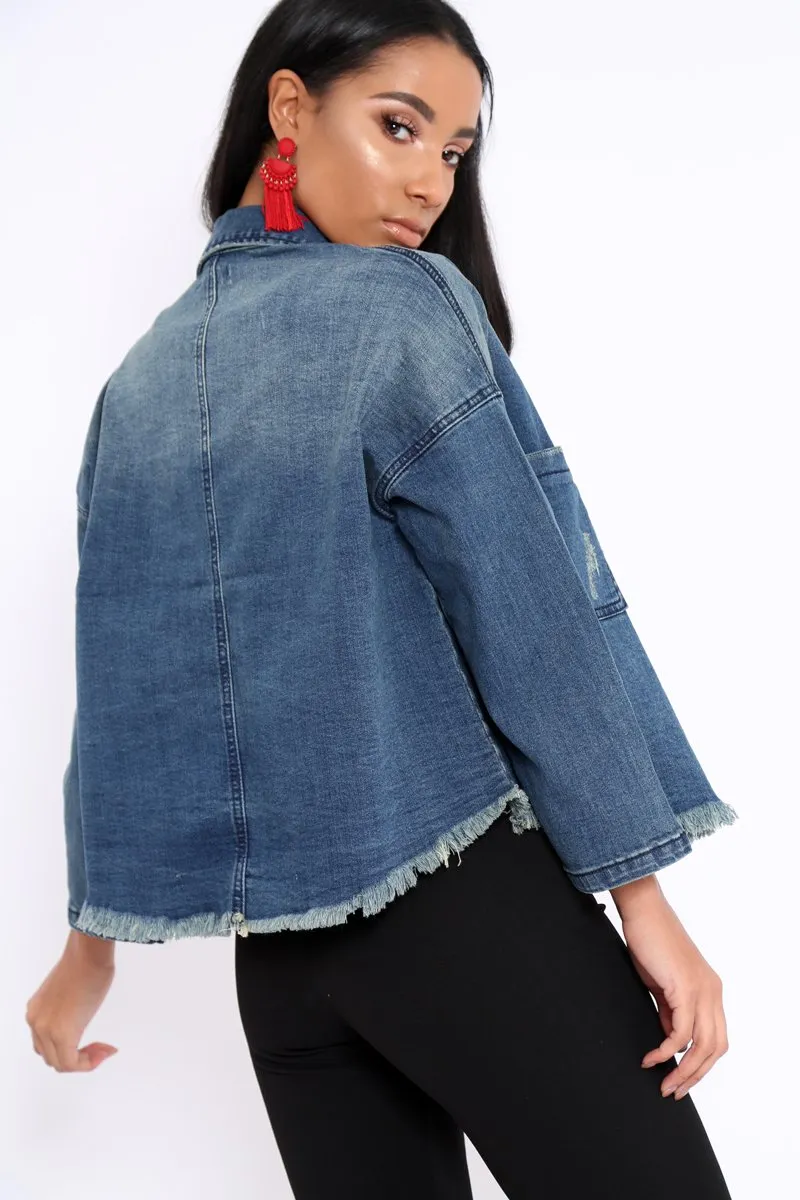 Denim Distressed Frayed Hem jacket - Violetta
