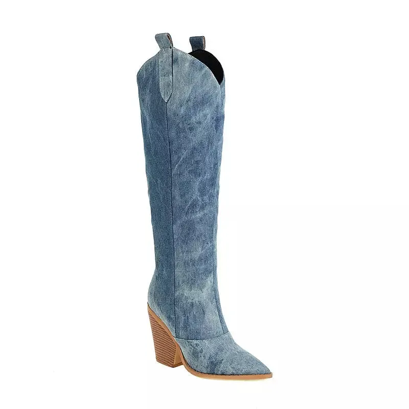 Denim Knee High  Boots Cowboy Boots