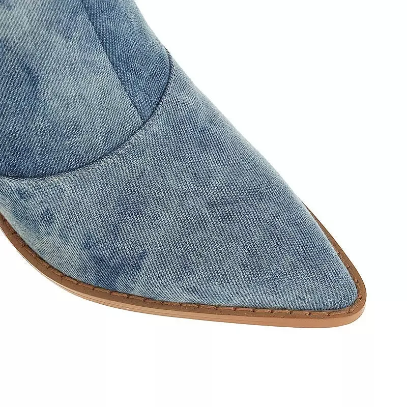 Denim Knee High  Boots Cowboy Boots