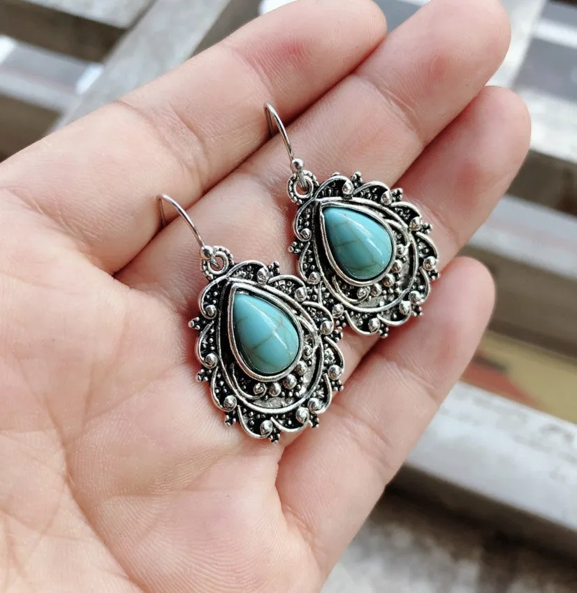 Desert Bloom Turquoise Teardrop Earrings
