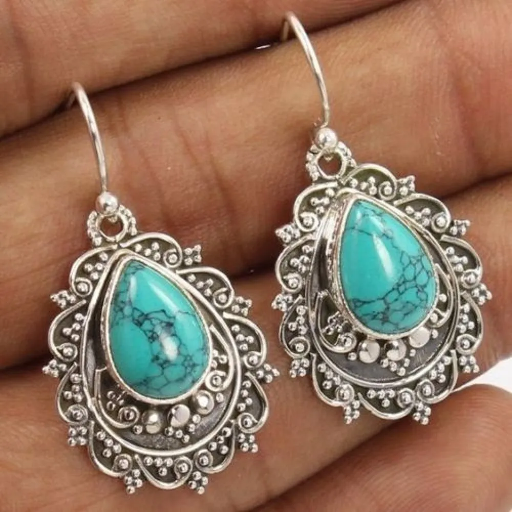 Desert Bloom Turquoise Teardrop Earrings