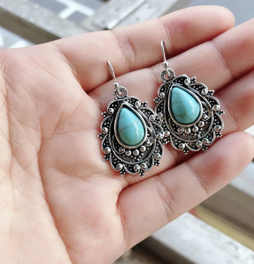 Desert Bloom Turquoise Teardrop Earrings