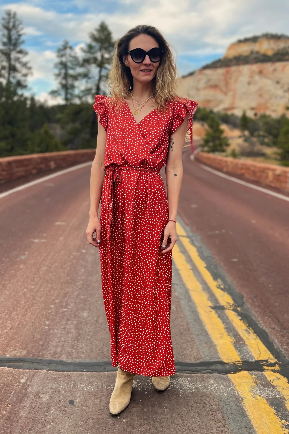 Desert Flower frill midi dress