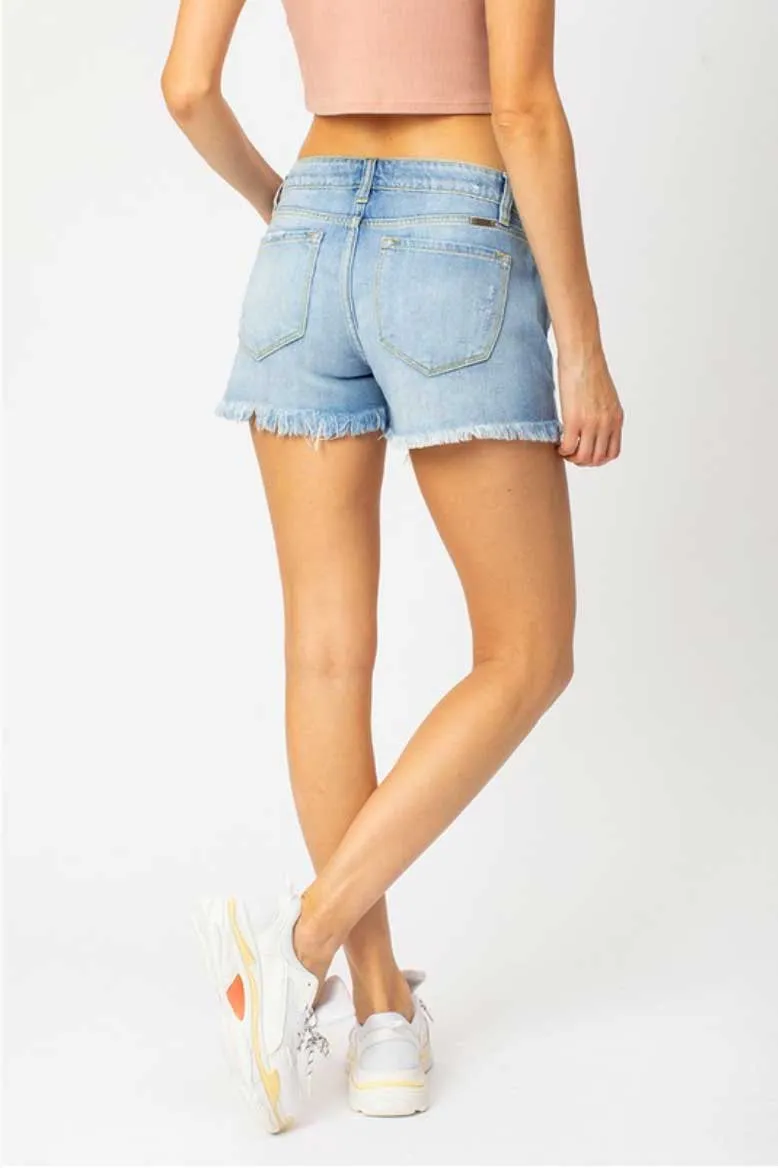 Destroyed Light Wash Denim Shorts