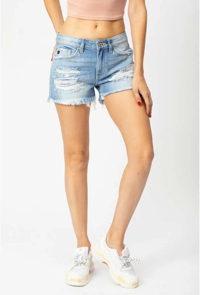 Destroyed Light Wash Denim Shorts