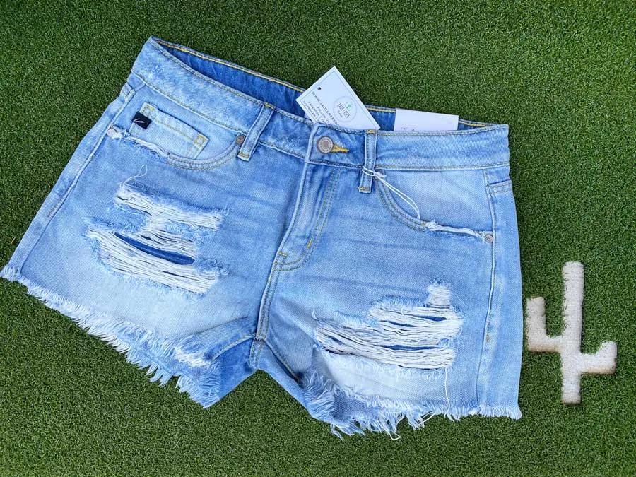 Destroyed Light Wash Denim Shorts