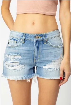 Destroyed Light Wash Denim Shorts