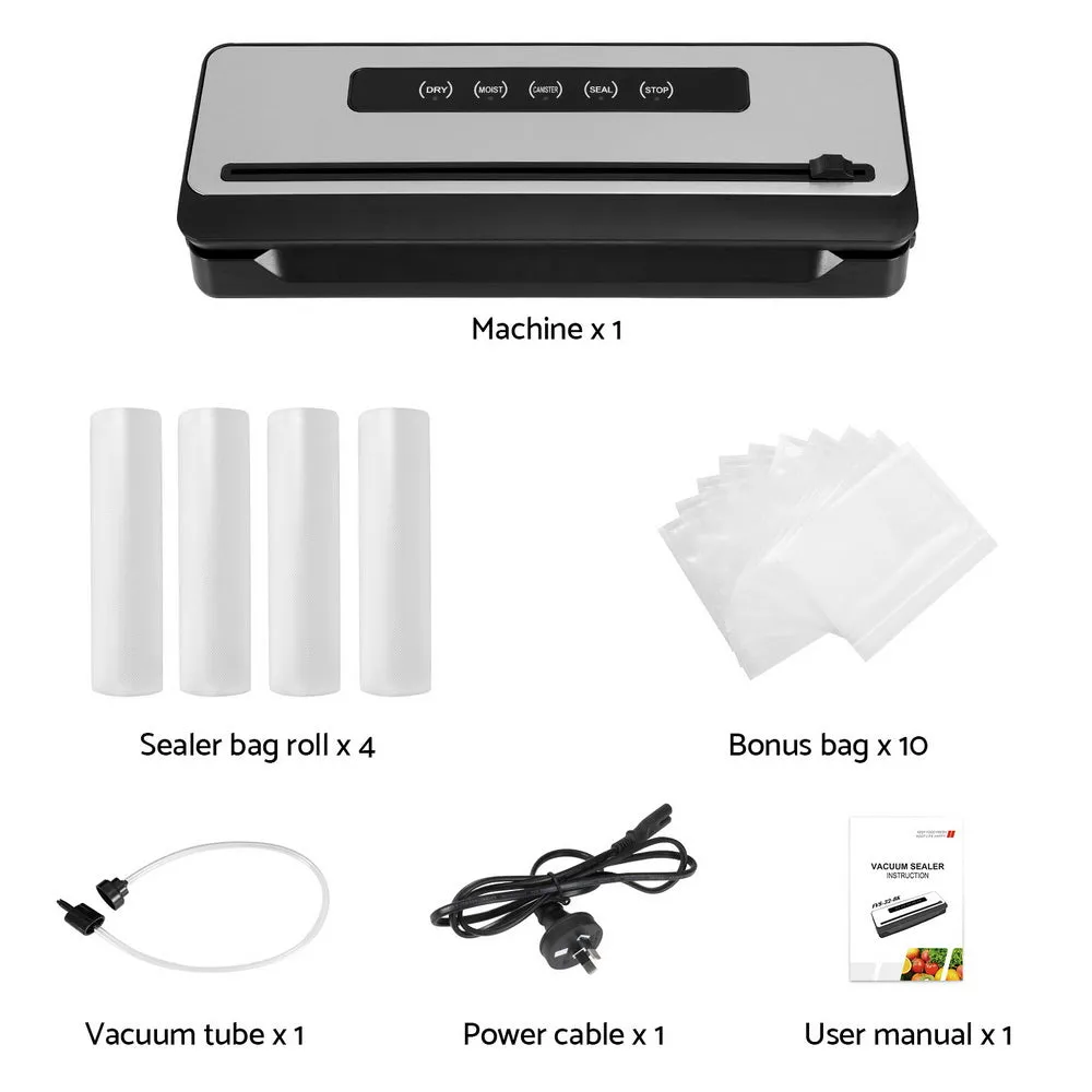 Devanti Food Vacuum Sealer Machine Sealing Cutter 5 Modes Storage Bags 4 Rolls