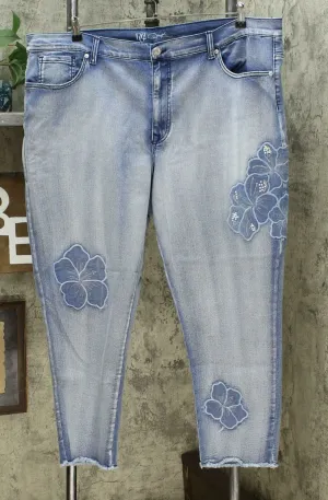 DG2 by Diane Gilman Plus Size Sorbet Floral Applique Ankle Jeans Midtone 24W