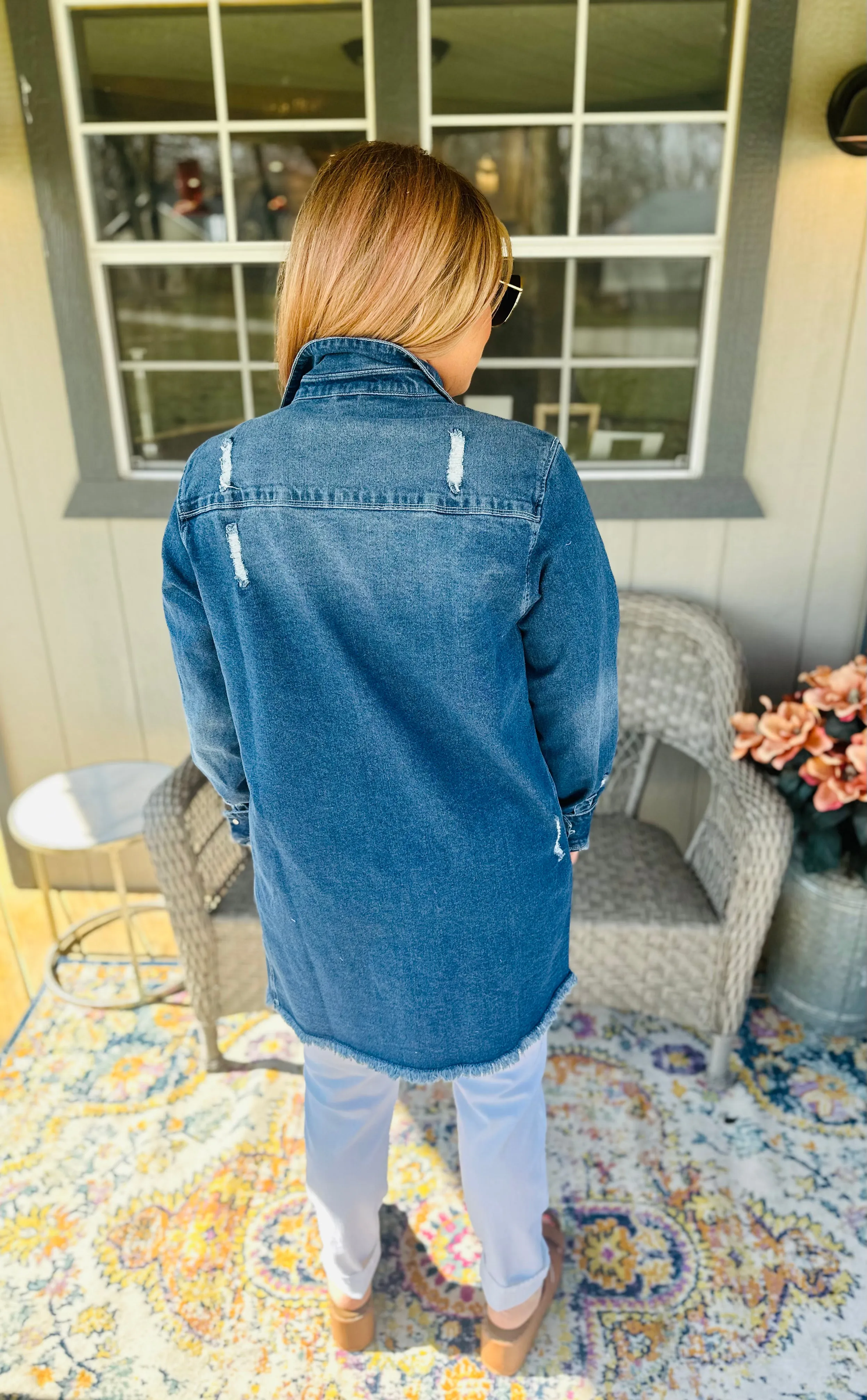 Distressed Denim Button Up
