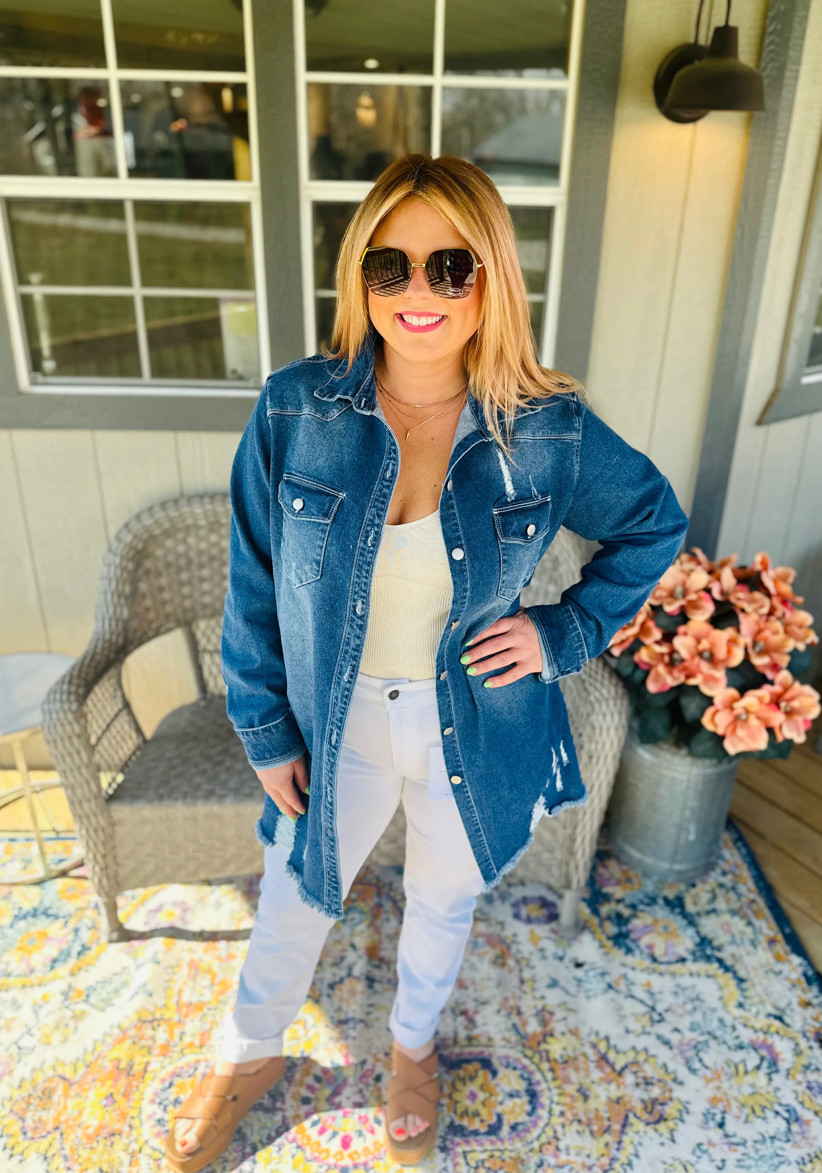 Distressed Denim Button Up