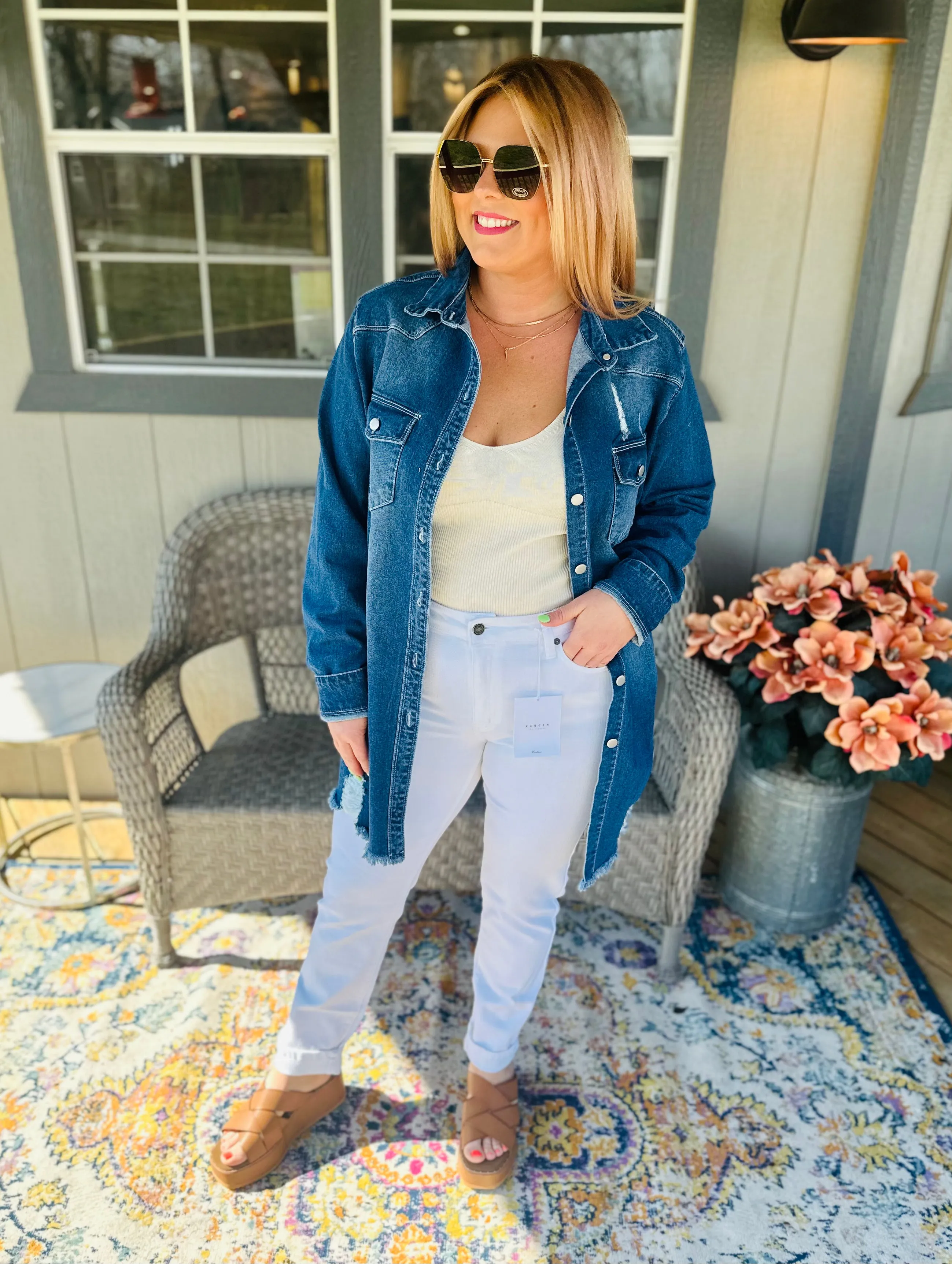 Distressed Denim Button Up