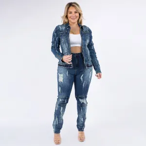 Distressed Denim Jean Jacket Set