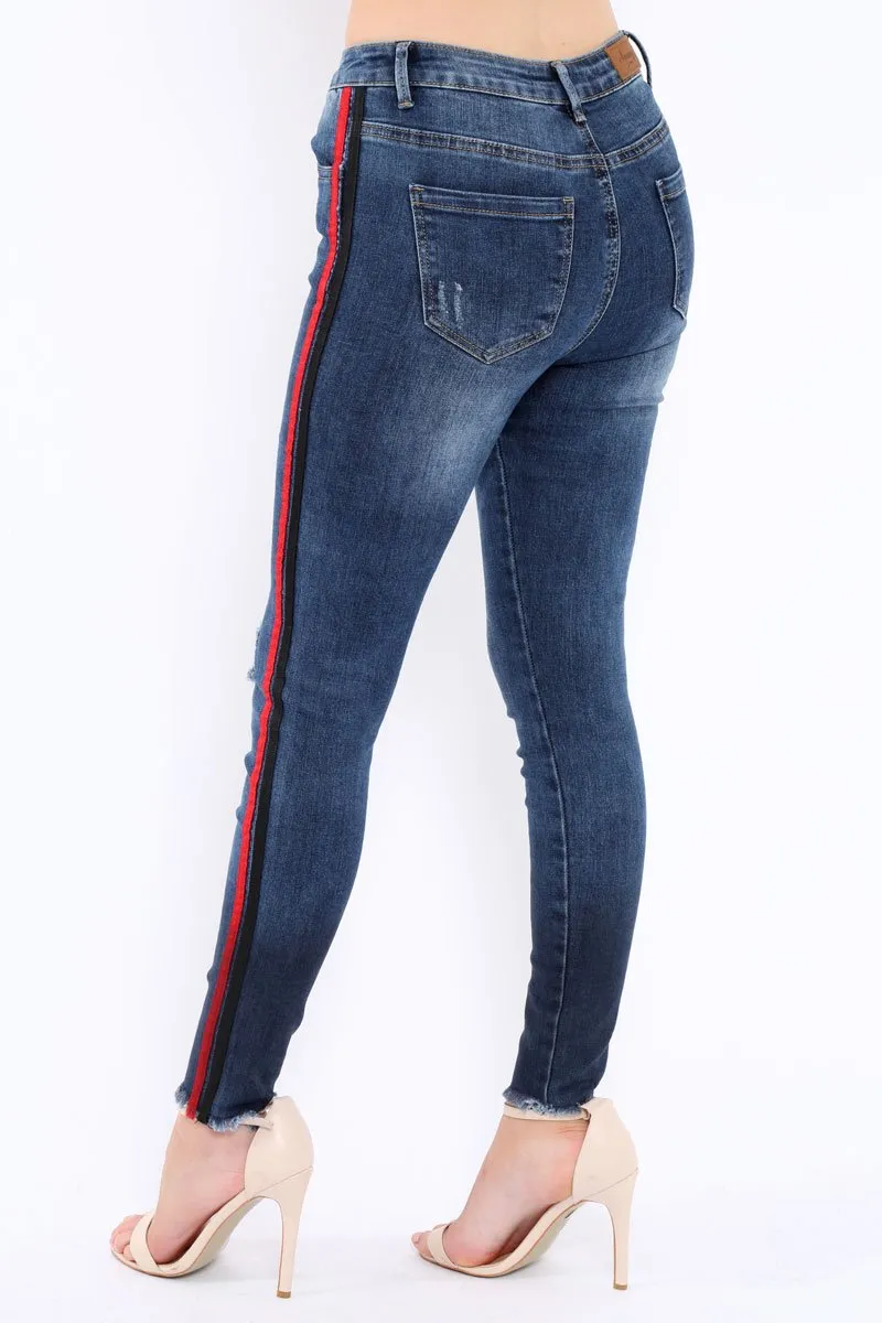 Distressed Denim Jeans with Side Stripes - Abel