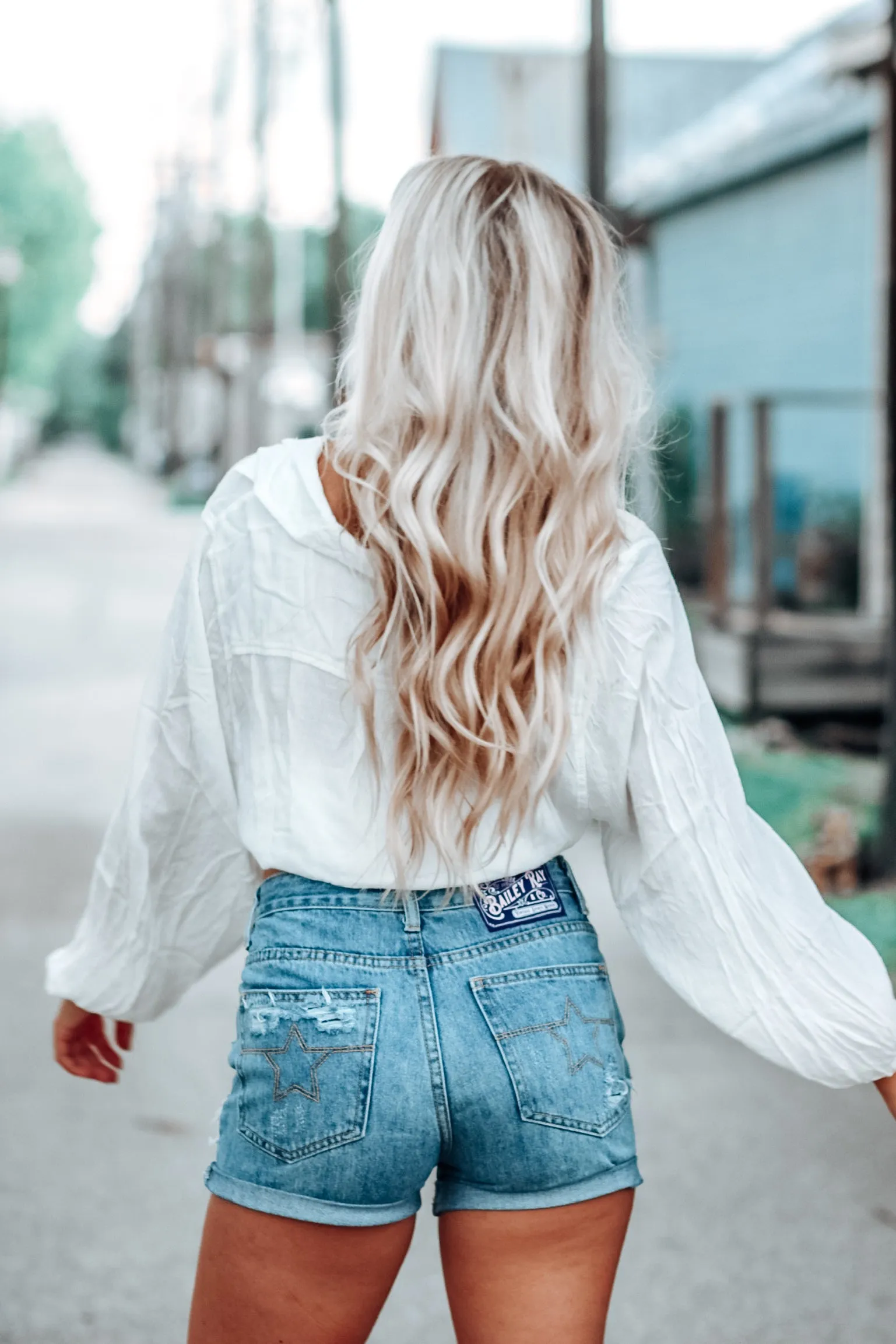 Distressed High Waisted Denim Shorts  - The Bailey
