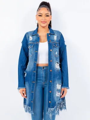 Distressed Long Denim Jacket
