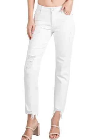Distressed Straight Leg White Jeans