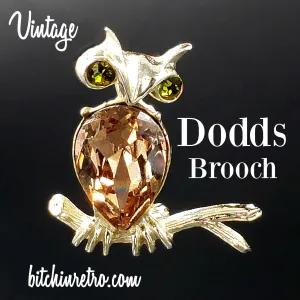 Dodds Vintage Rhinestone Owl Brooch