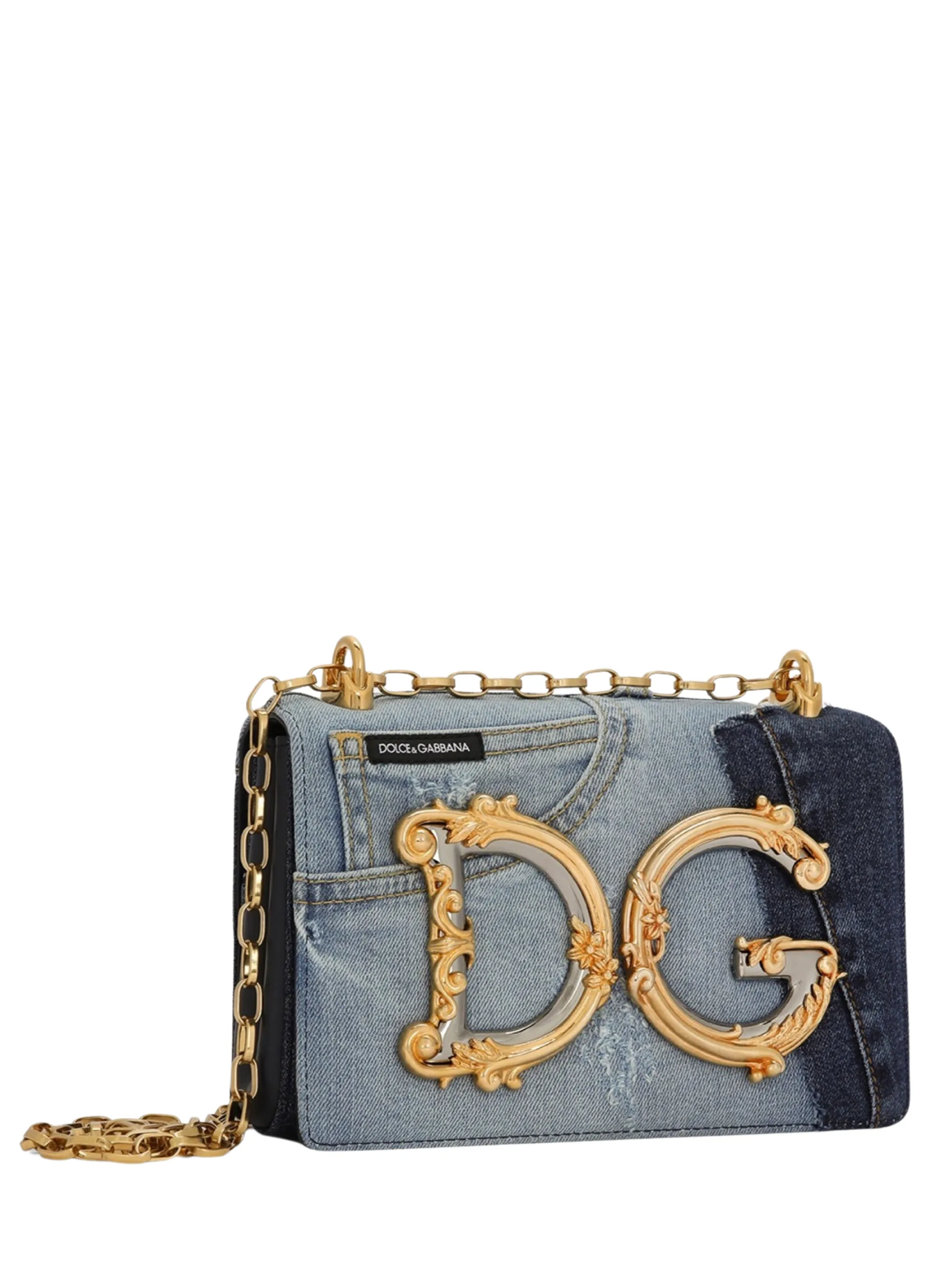 Dolce & Gabbana Girls Bag in Patchwork Denim and Plain Calfskin