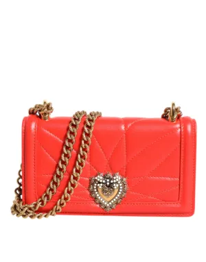 Dolce & Gabbana Red Leather Quilted Devotion Crossbody Phone Cover Bag