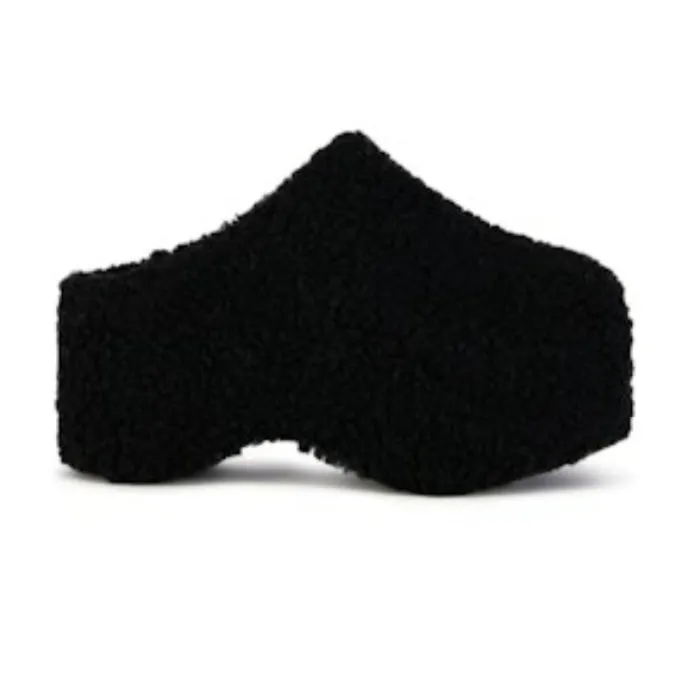 DOLORITA Black Faux Fur Platform Clog - Black Faux Fur - Closed Toe - Slip-On