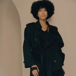 Double-Breasted Lace-Paneled Supima Cotton Trench Coat