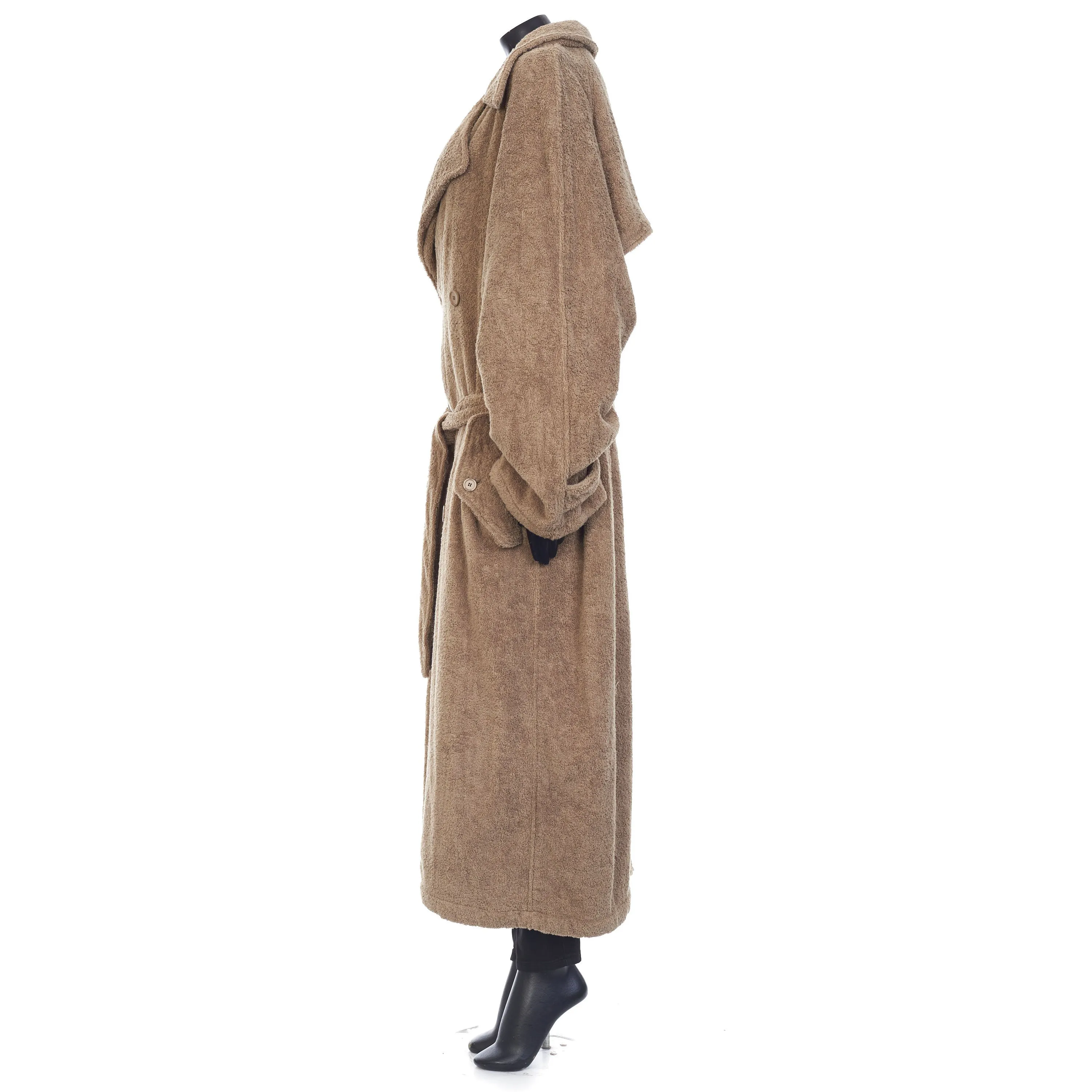 Double-Breasted Towel Trench Coat In Neutral Beige