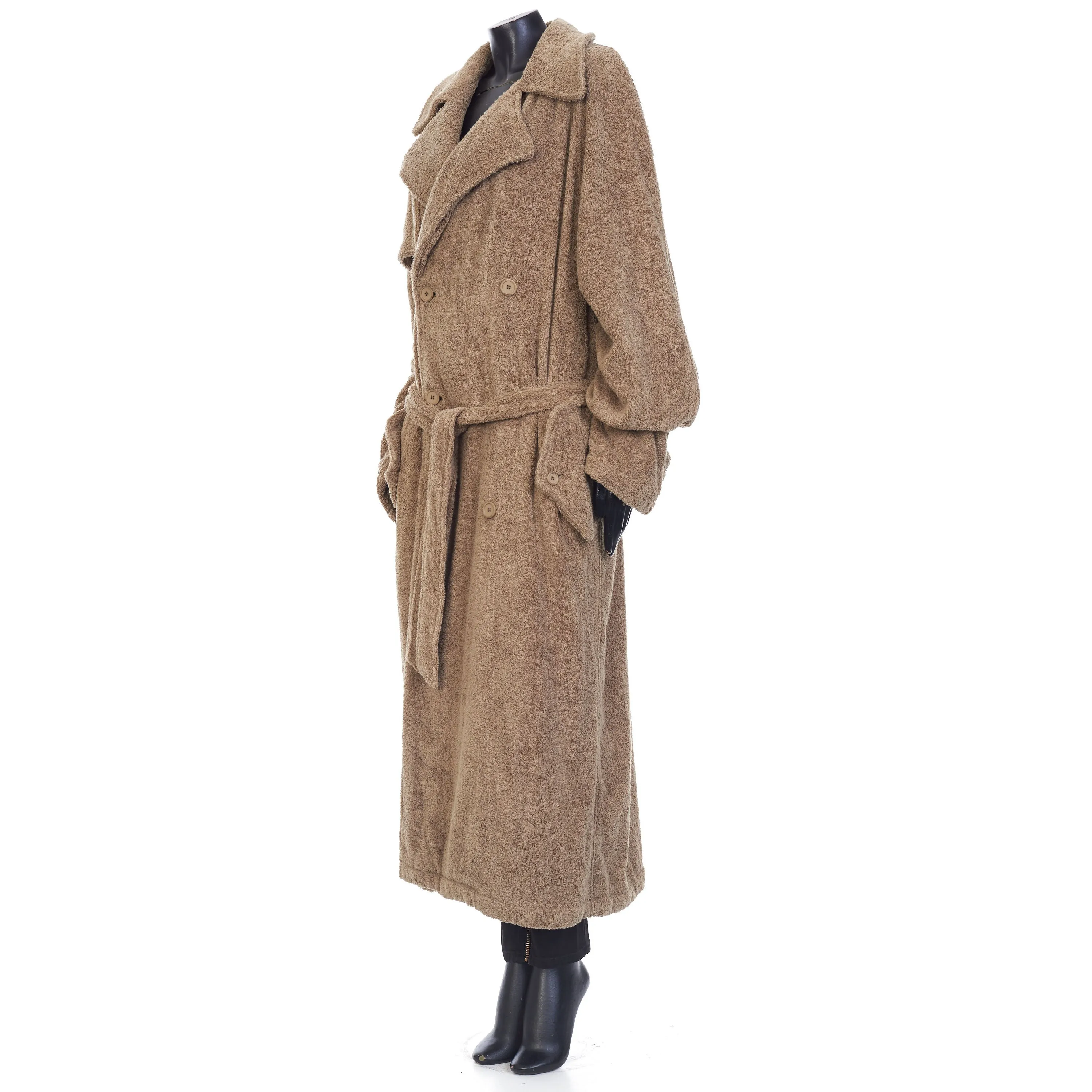 Double-Breasted Towel Trench Coat In Neutral Beige
