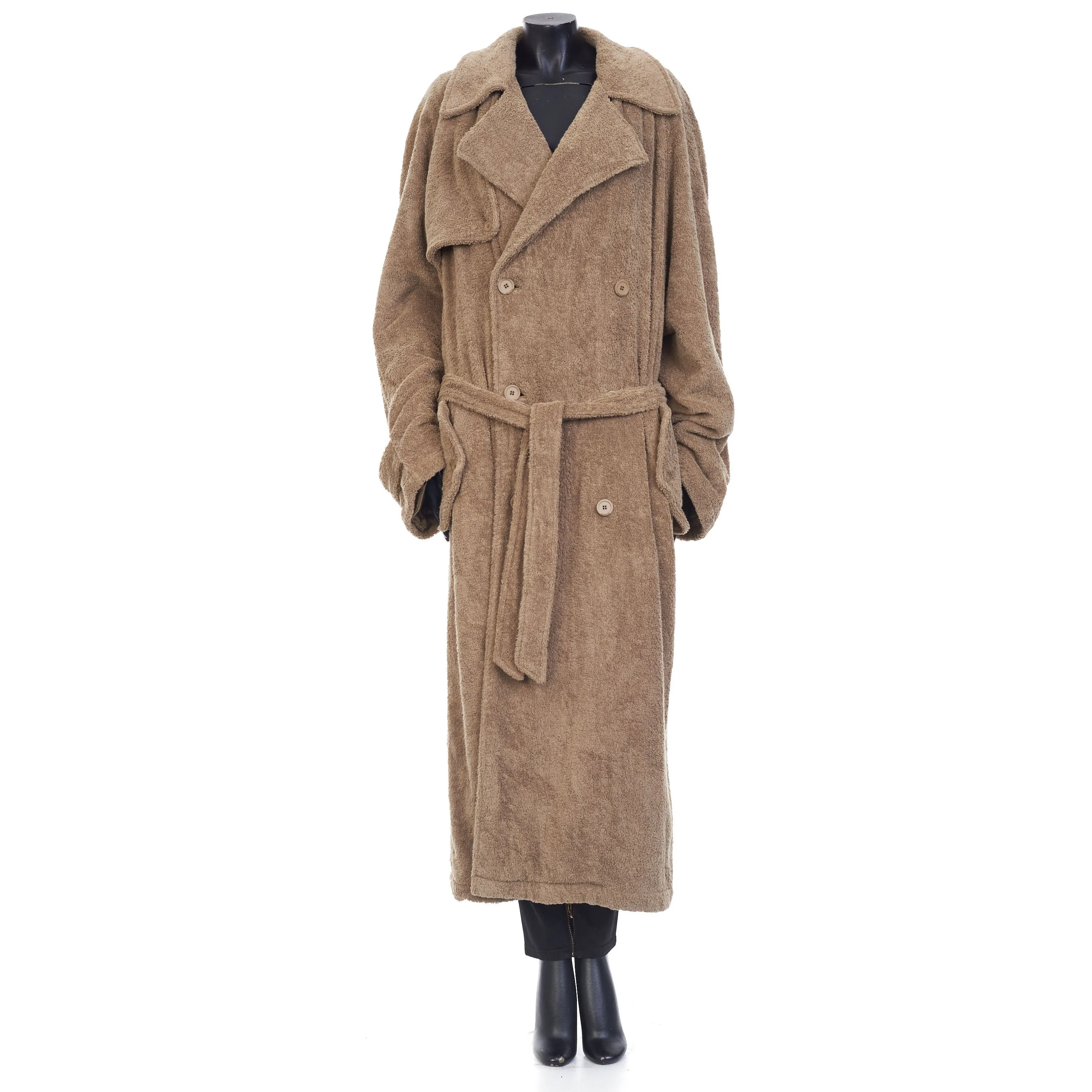 Double-Breasted Towel Trench Coat In Neutral Beige