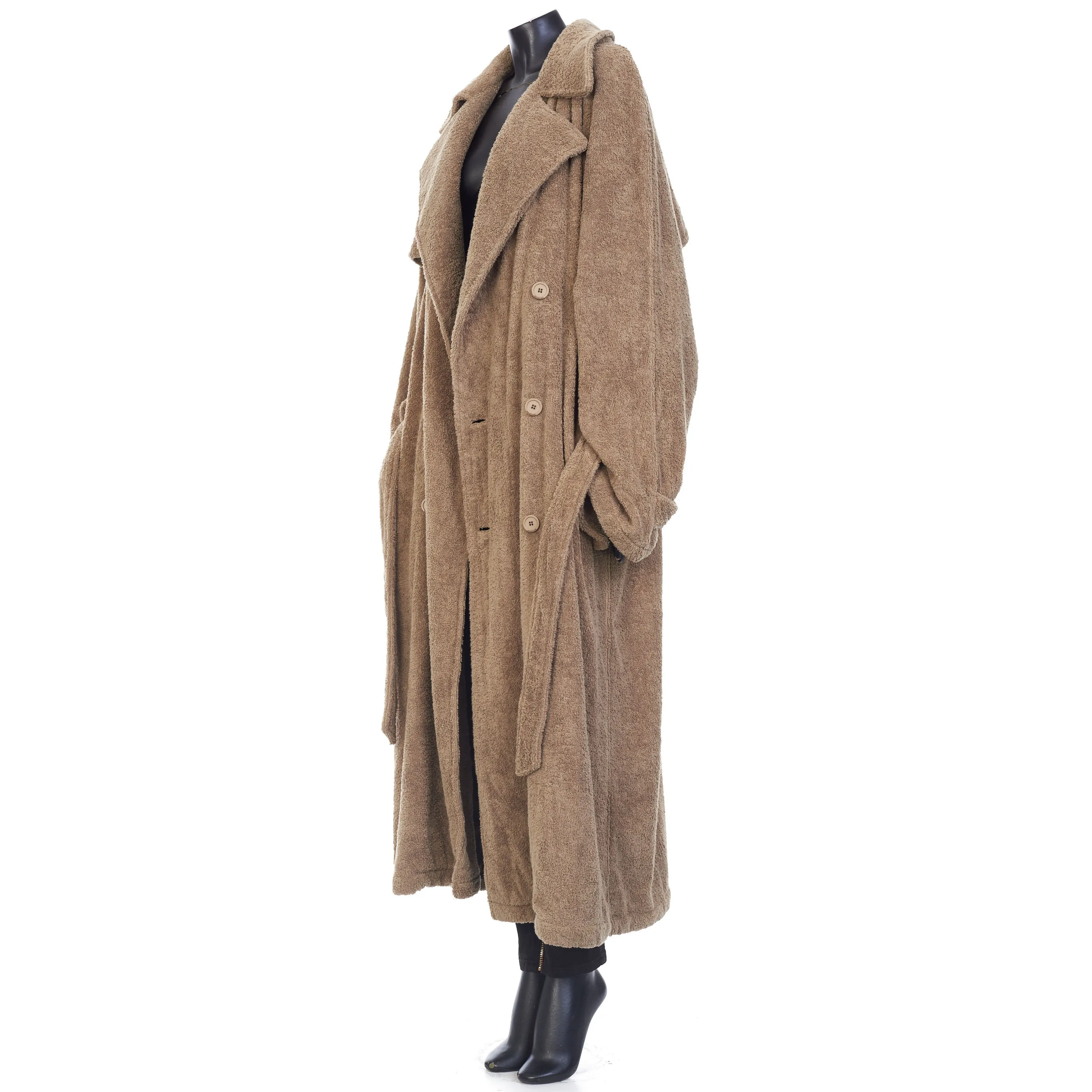 Double-Breasted Towel Trench Coat In Neutral Beige