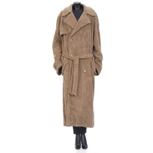 Double-Breasted Towel Trench Coat In Neutral Beige