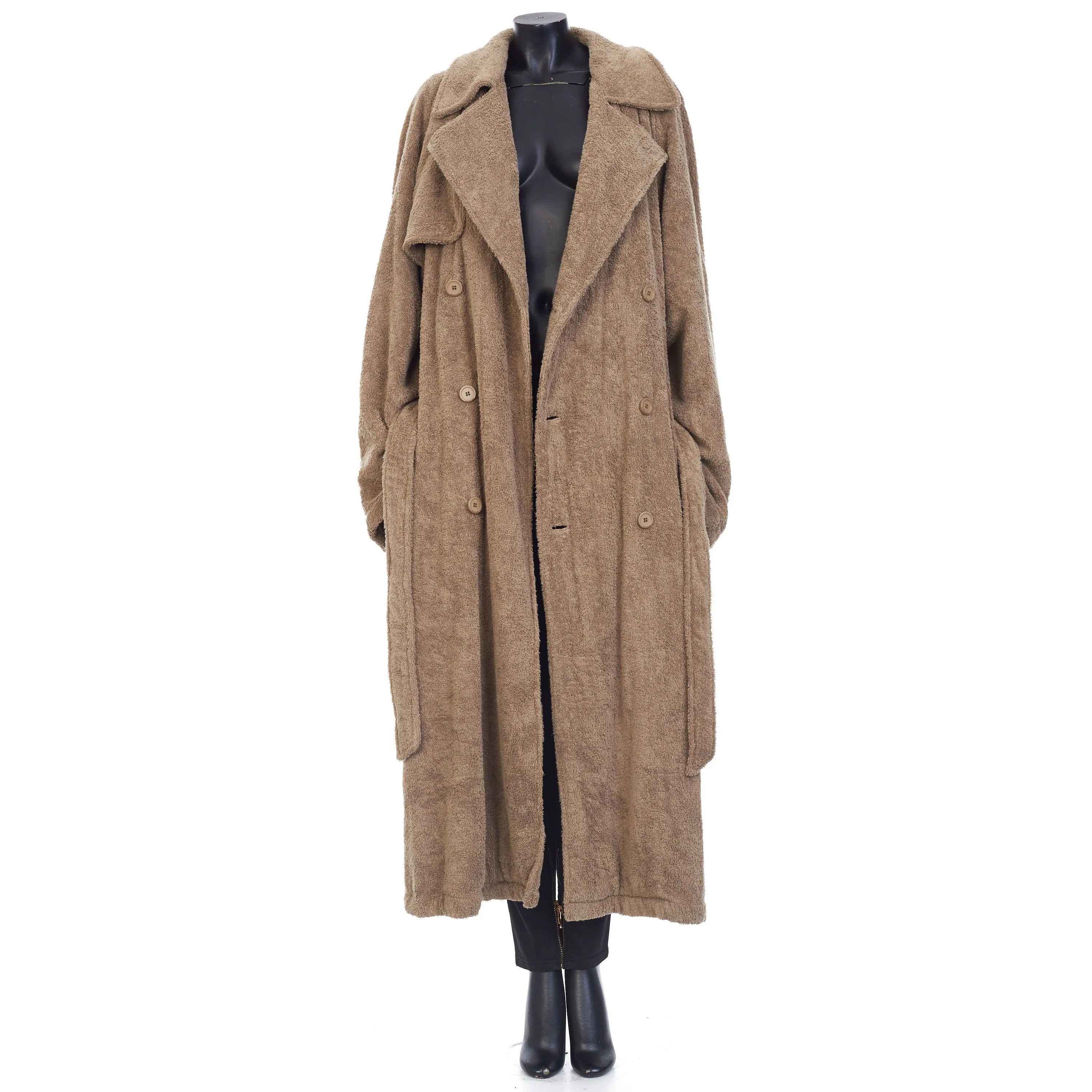 Double-Breasted Towel Trench Coat In Neutral Beige