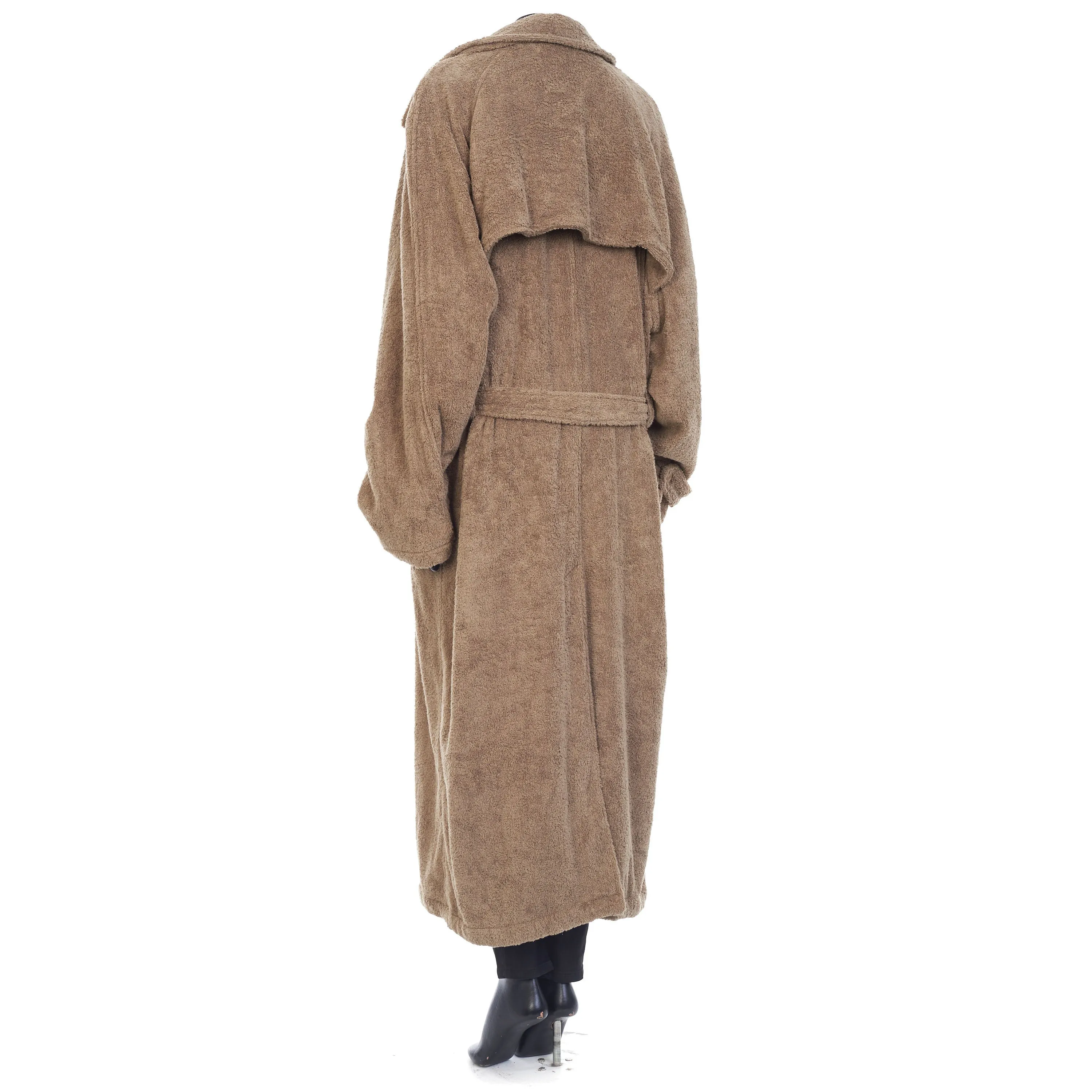 Double-Breasted Towel Trench Coat In Neutral Beige