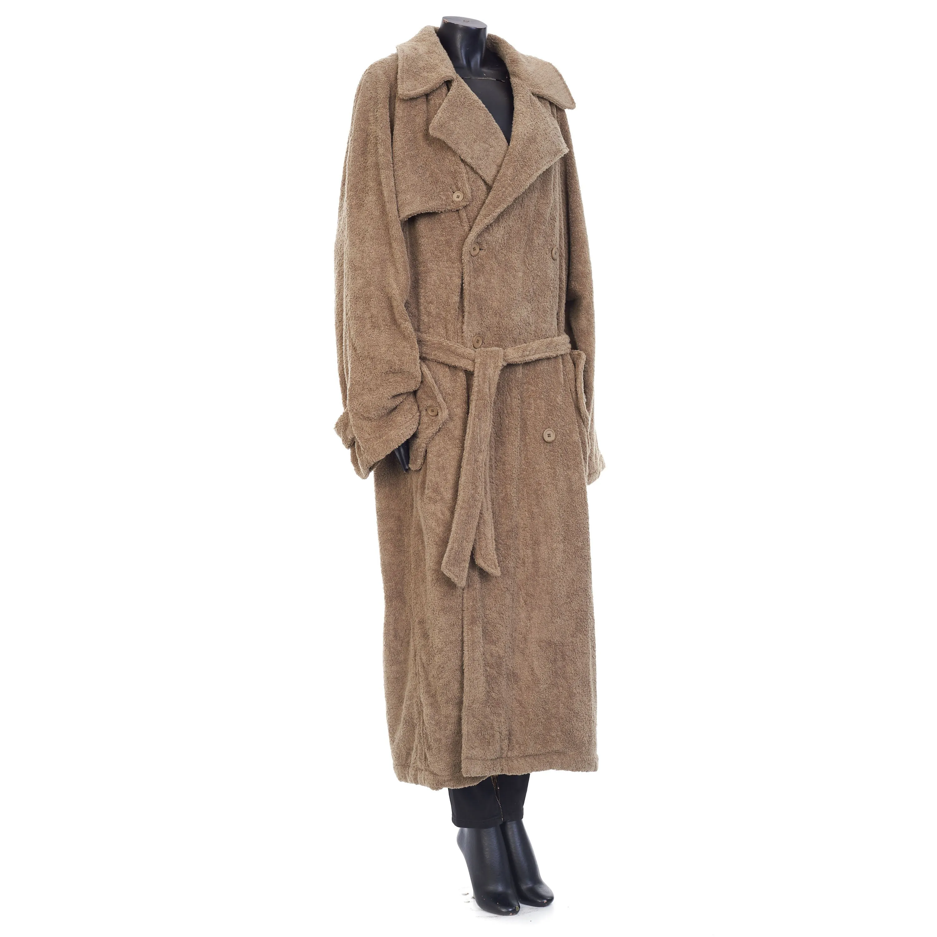 Double-Breasted Towel Trench Coat In Neutral Beige