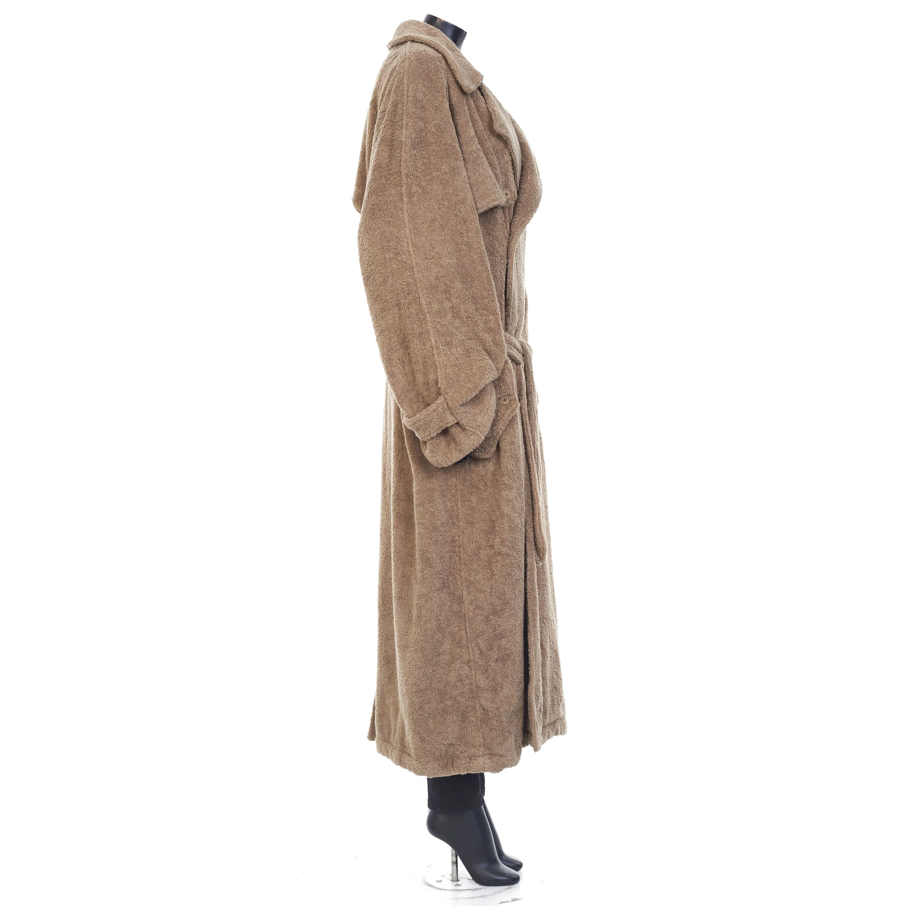 Double-Breasted Towel Trench Coat In Neutral Beige