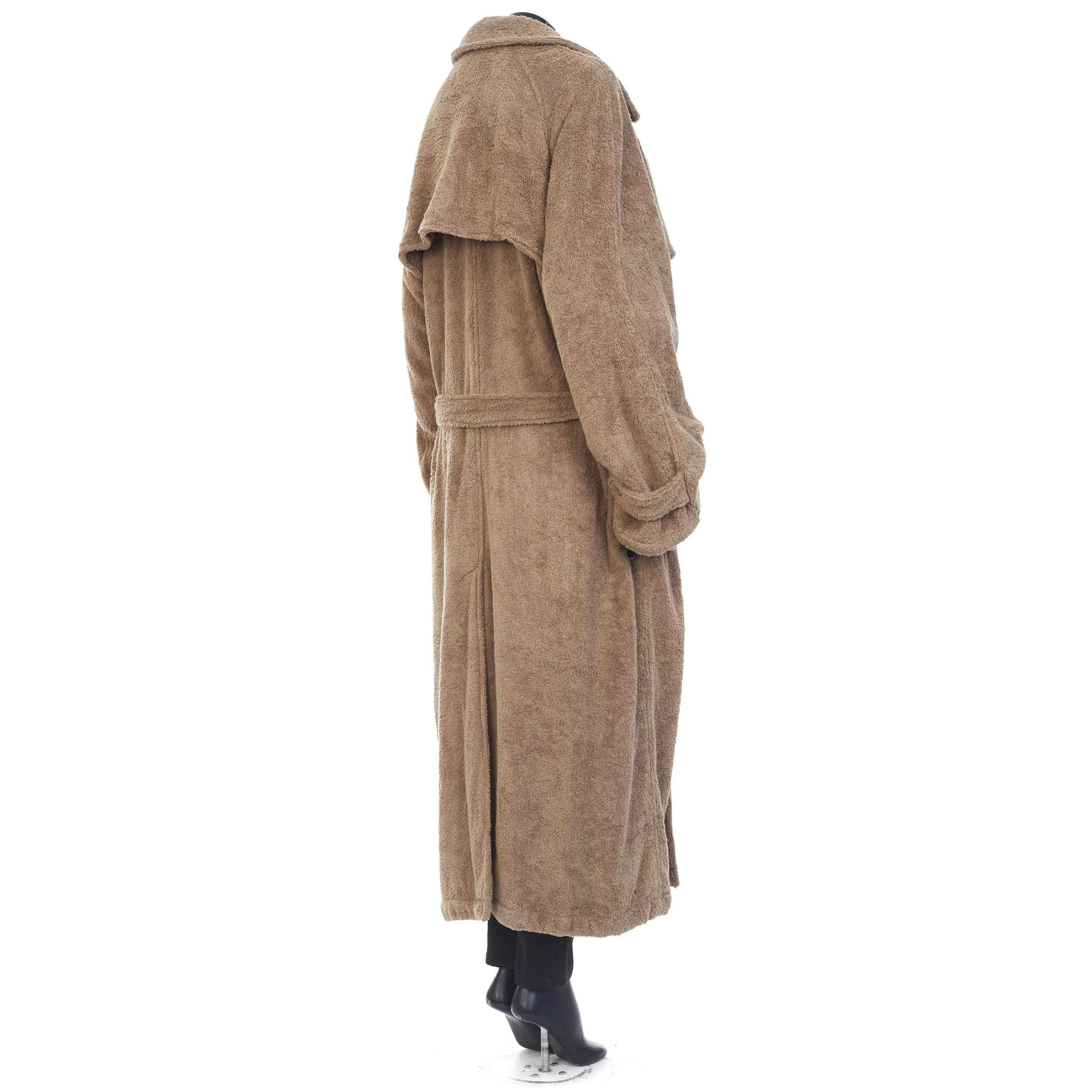 Double-Breasted Towel Trench Coat In Neutral Beige